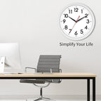 AKCISOT Wall Clock Silent Non Ticking Modern Wall Clocks Battery Operated 10 Inch, Analog Small Classic Clock Decorative for Bedroom, Kitchen, Home Office, Bathroom, School, Living Room (White)