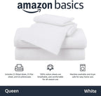 Amazon Basics 4 Piece Comfortable Cotton Jersey Bed Sheet Set, Includes Soft Flat and Fitted Sheets, Pillowcase, Queen, White, Solid