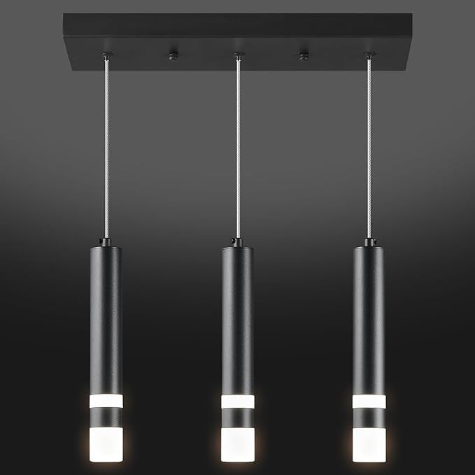 3-Light Dining Room Modern Pendant Light Kitchen Fixture Dimmable LED Black Mini Pendant Lighting fo Kitchen Island Study Pendant Lights