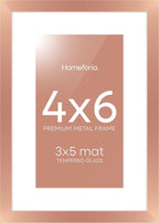 Homeforia Rose Gold 4x6 Picture Frame, High End Metal 4 x 6 Frames with Mat 3 x 5 for Print, 4by6 Desk Frame Matted to 3x5 inch Photo, 4 by 6 Wall or Tabletop Frame, Tempered Glass, Wall Kit, Set of 1
