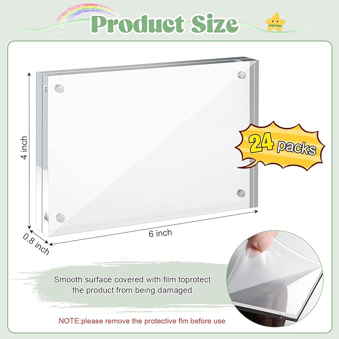 4x6 Acrylic Picture Frames 24 Pack, Clear Picture Frame Double Sided Magnetic Photo Frames 20mm Thicker Desktop Display Frame Wedding Table Numbers for Bedroom Home Office