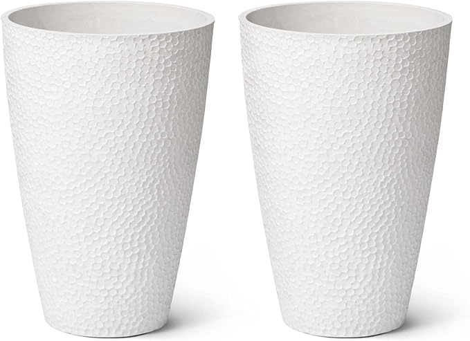 LA JOLIE MUSE 20inch Tall White Planters Set of 2,Large Tree Planters for Indoor Plants,Flower Containers for Front Porch, Honeycomb