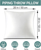 20 x 20 Throw Pillow Inserts, Pack of 2 White, Square Form Cushion Stuffer for Garden, Bench, Patio, Lightweight Soft Fillers for Sofa, Bed, and Home Décor