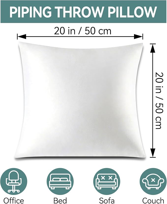 20 x 20 Throw Pillow Inserts, Pack of 2 White, Square Form Cushion Stuffer for Garden, Bench, Patio, Lightweight Soft Fillers for Sofa, Bed, and Home Décor