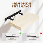 Heimlove Wood Floating Shelves for Wall,2 Packs 16 inches Natural Pine Solid Wood Bathroom Shelf Over Toilet Decor and Storage 8 inches Deep for Kitchen Bedroom Office & Living Room Wall Decor