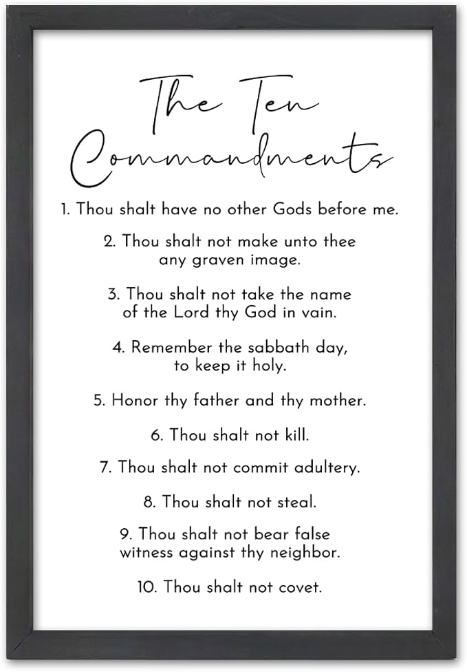 FZMHASLWW The Ten Commandments Bible Verse Wall Decor 16"X11" God Jesus Prayer Christian Saying Catholic Scripture Sign Wood Framed Wall Hanging Art (Black)