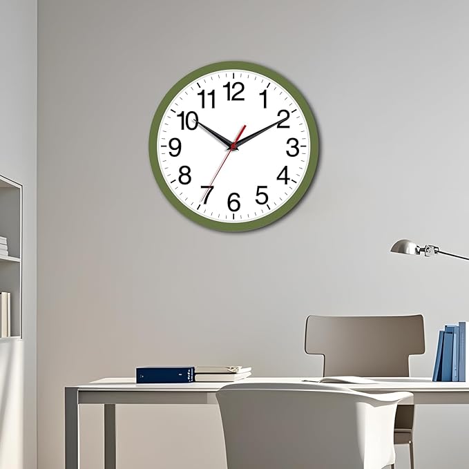 Wall Clock Modern 8 Inch Battery Operated Silent Non Ticking Small Analog Clock Decorative for Bedroom Kitchen Bathroom Office Home (Olive Green)