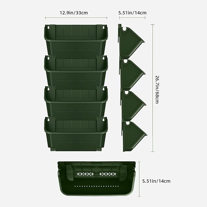 Self-Watering Wall-Mounted Planter Indoor/Outdoor Decor, Wall Planter Indoor Vertical Living Green PlantWall with 4 Pots Easy Installation 12.9''x5.5'' x26.7''