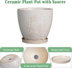 6.9 Inch Ceramic Plant Pot for Indoor Plants Outdoor Round Planter Flower Pot with Drainage Hole and Saucer for Home Garden Office Decor White