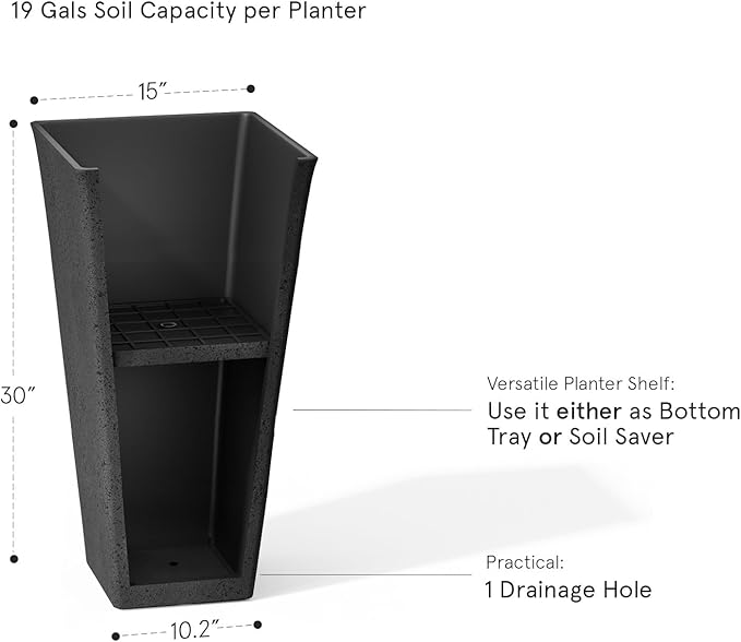 LA JOLIE MUSE 30 Inch Tall Planters for Outdoor Plants, 2 Sets Concrete Grey, Tall Outdoor Planters, Modern Square Outdoor Planters, Tall Large Planters for Front Door, Patio and Deck