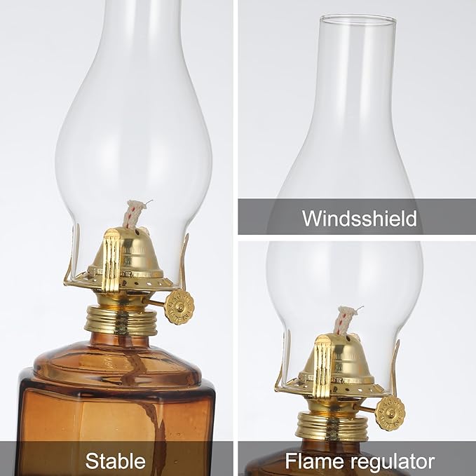 2 Pack Rustic Oil Lamp Large Vintage Glass Kerosene Lamp Chamber Oil Lamps for Indoor Use Home Decor Classic Old Hurricane Oil Lamp for Emergency Lighting 12.5''