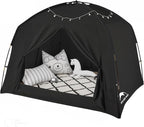 Bed Tents for Kids and Adult, Portable 100% Breathable and 93% Blackout Toddler Dream Play Tent, 3 Doors Big Privacy Space Sleeping Canopy for Floor or Twin Full Queen Sizes Bed (Black, Twin-Size)