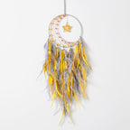 Dreamlike Moon Dream Catchers Wall Decor Crescent Dream Catcher with Crystal Stone Star Shaped Tree of Life Pendant Handmade Yellow Feather Dreamcatchers Wall Hanging for Girls Bedroom Wedding Gift