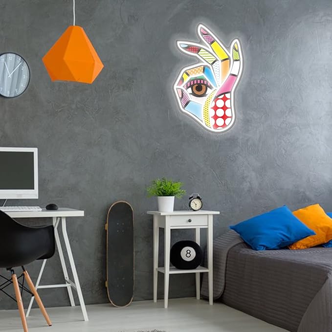 POP LED Neon Sign, Battery & USB Operated - Okay Neon Sign Wall Decor, Hands Off Home, Bedroom Decoration