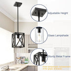 TODOLUZ 1-Light Farmhouse Pendant Light Black Cage Hanging Ceiling Lights with Clear Glass Shade for Kitchen Hallway Dining Room Foyer Bedroom