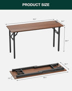 Frylr Small Folding Computer Desk – 55.1 Inch Portable Table for Craft and Study, Lightweight Desk for Small Spaces, Foldable Laptop Table Built-in AC/USB Outlets for Convenience, Dark Walnut