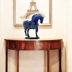 Ceramic Horse Sculpture -8 inch Hand Made Tri-Color Cultural Art Piece,Museum Collection Inspired Home and Office Decor (Blue)