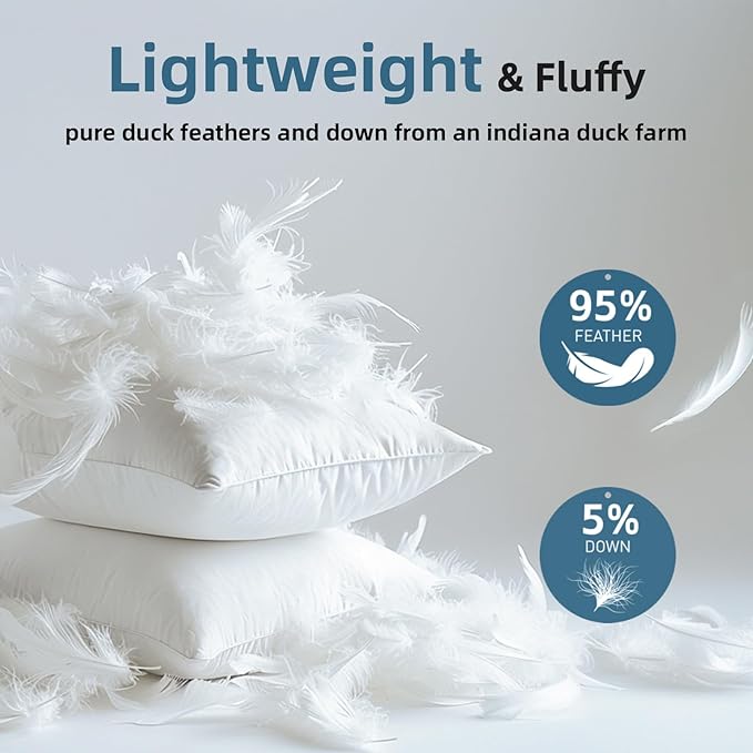 24x24 Euro Pillow Inserts Set of 2, Premium Down Feather Pillows for Couch, Bed & Lumbar Support - Machine Washable, Fluffy Decorative Throw Pillow Inserts (White)