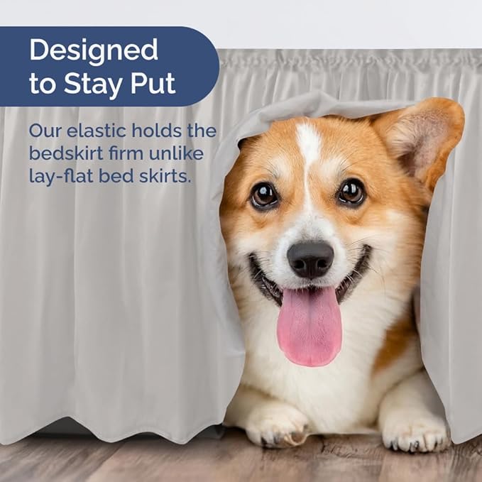 Wrap Around Dust Ruffle Bed Skirt - French Grey - for Queen Size Beds w/ 12 Inch Drop - Easy Fit Elastic Strap - Adjustable Pleated Bedskirt w/Brushed Fabric - Wrinkle Free, Women, Men, Kids & Teens