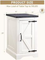 JXQTLINGMU Nightstand with Charging Station, Rectangular Farmhouse End Table with Barn Door and Adjustable Storage Shelf, 17" Deep Wood Rustic Sofa Side Table for Living Room, Bedroom, White