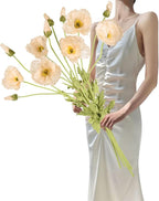 IPOPU 43.3" Poppy Flowers Artificial Flowers 6PCS Fake Silk Poppies Long Stem Artificial Flowers for Tall Vase for Wedding Party Home Decor(Champagne)