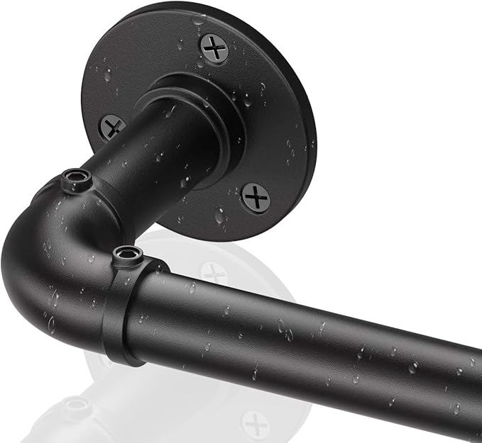 Black Industrial Curtain Rods for Windows 66 to 120, Outdoor Blackout Curtain Rod, Wrap Around Heavy Duty Curtain Rods,1 Inch Drapery Rods, Rustic Pipe Curtain Rod 66-120 Inch