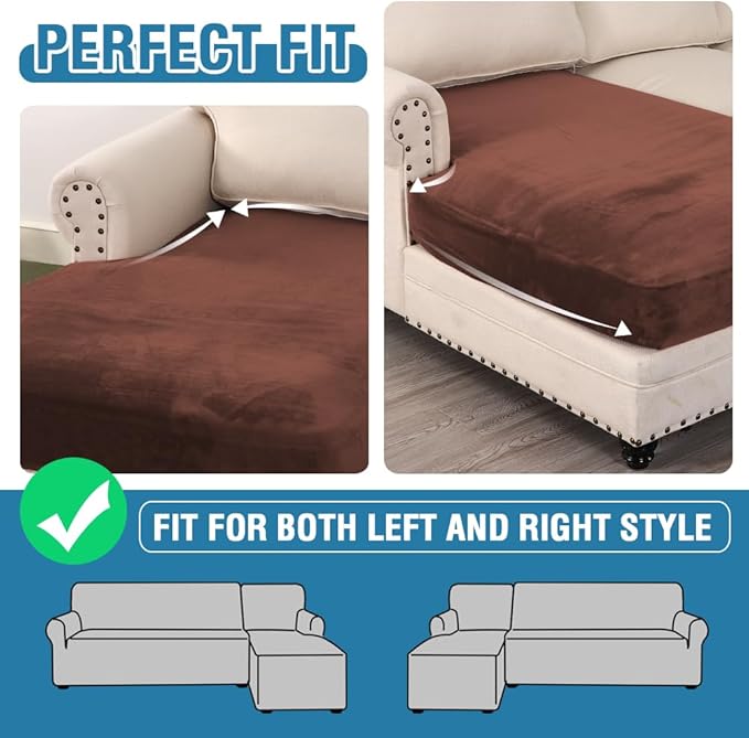 H.VERSAILTEX Velvet Stretch Individual Chaise Cover Sectional Couch Covers for L Shaped Sofa Both Left/Right Furniture Protector Seat Cushion Sofa Cover (1 Piece Chaise Cover, Burnt Brick)