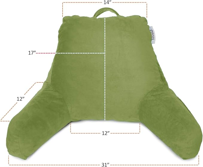 Nestl Reading Pillow Standard Bed Pillow, Back Pillow for Sitting in Bed Shredded Memory Foam Chair Pillow Reading & Bed Rest Pillows Calla Green Back Pillow for Bed, Bed Chair Arm Pillow with Pockets