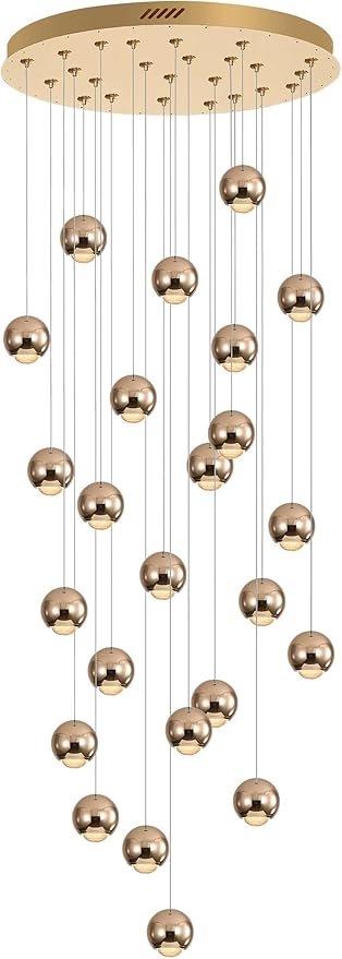 Farmhouse Crystal Chandelier, Luxury Hanging Lights High Ceiling Pendant Lighting for Foyer Staircase 24 Lights Gold Chandelier Dimmable 2700k-6000k