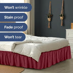 Wrap Around Dust Ruffle Bed Skirt - Burgundy - for Queen Size Beds with 21 Inch Drop - Elastic Strap - Adjustable Pleated Bedskirt with Brushed Fabric and Wrinkle Free - for Women, Men, Kids & Teens