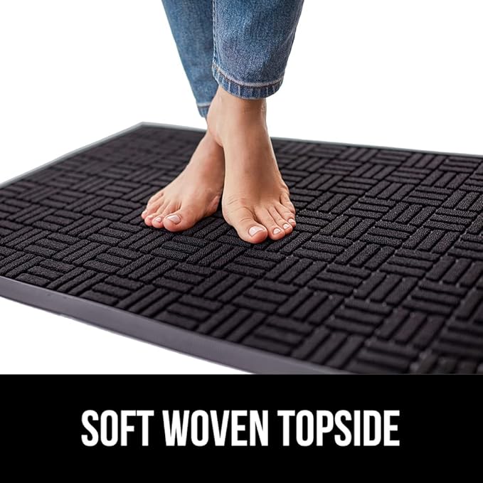 GORILLA GRIP 100% Waterproof All-Season WeatherMax Doormat, 34x58, US Designed Natural Rubber, Stain and Fade Resistant, Low Profile Indoor Outdoor Door Mats, Easy Clean Patio Mat, Midnight Maze