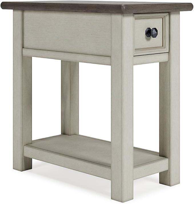 Signature Design by Ashley Bolanburg | Farmhouse Chair-Side End Table – USB Charging Ports, Drawer, Two-Tone Light Brown & Whitewash