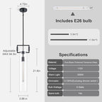 Modern Black Kitchen Island Pendant Light,21.6'' 1-Light Glass and Brass Island Pendant Lights,Farmhouses Pendant Light, for Kitchen,Dining Room,Bathroom