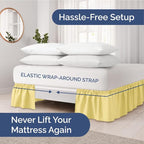 Wrap Around Dust Ruffle Bed Skirt - Yellow - for King Size Beds with 21 Inch Drop - Easy Fit Elastic Strap - Adjustable Pleated Bedskirt w/Brushed Fabric - Wrinkle Free - for Women, Men, Kids & Teens