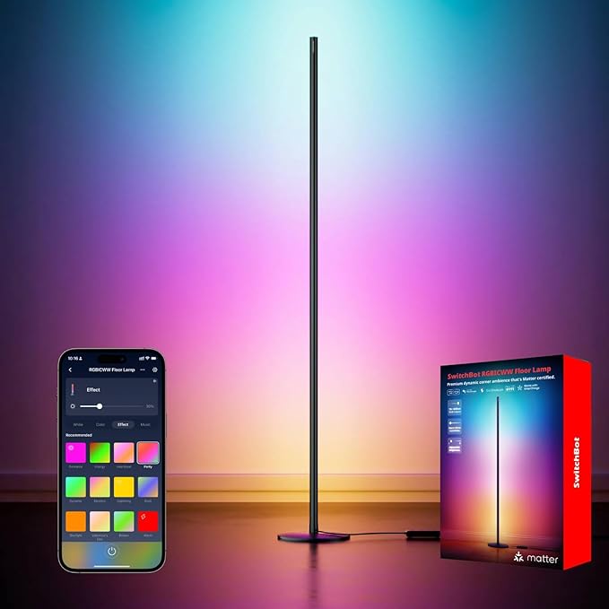 SwitchBot Smart RGBICWW App-Controlled Floor Lamp with Matter, Warm & Cool White, Alexa-Compatible Lamp, Works with Apple Home, Google Home – 1200lm Music Sync, Lamp for Living Room for Bedroom