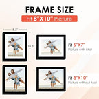 FIXSMITH 8x10 Picture Frame, Black Photo Frame with HD Plexiglass, Display Pictures 5x7 with Mat or 8x10 Without Mat, Picture Frames Collage for Tabletop or Wall Display, 1 Pack