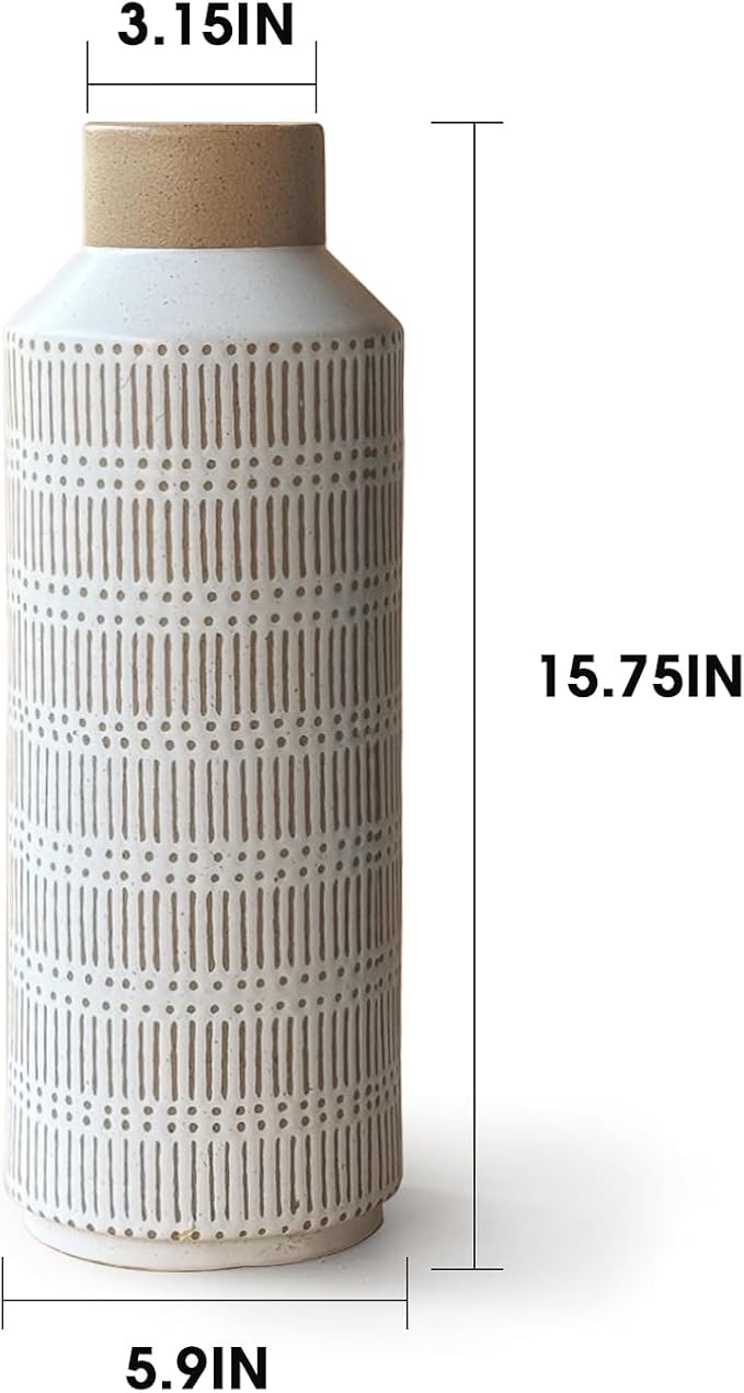 Rustic Large Ceramic Vase for Living Room Bedroom 15.75'' Farmhouse Flower Vase for Fake Plant Home Decor Office Table Shelf Fireplace Centerpieces Retro Vintage Classic Modern Gift