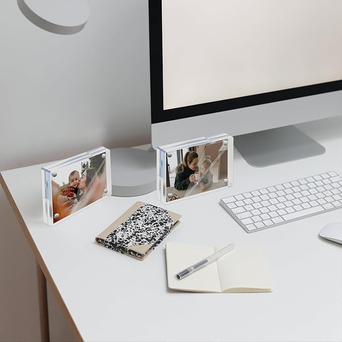 Mini Picture Frame 2.5x3.5 inch Clear Acrylic Magnetic Photo Business Card Frame 20mm Thick Double Sided Wallet Size Desktop Display Frames for Office Home Decor Photos Cards (20 Pcs)
