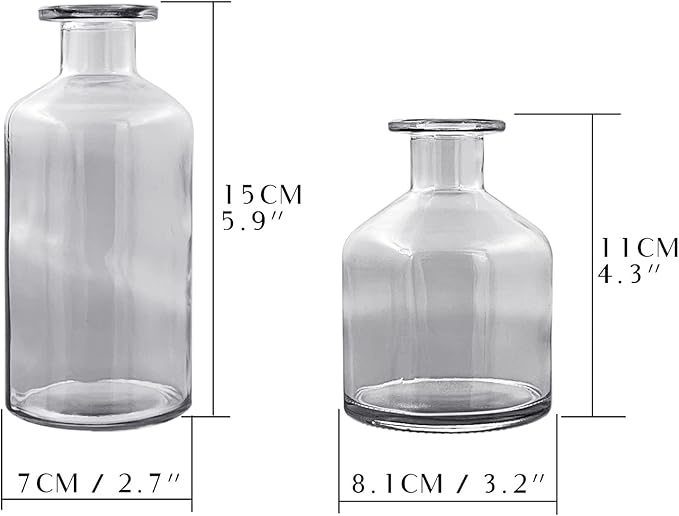 WDHODEC Glass Bud Vases Set of 4, Small Clear Vases for Flowers, Mini Glass Vase Assorted for Rustic Wedding, Floral Arrangements, Home Table Decorations