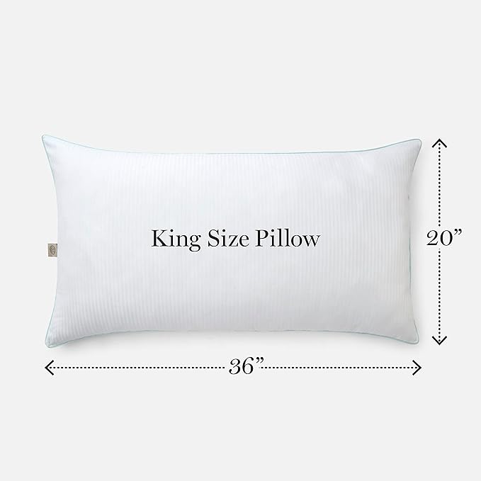 MARTHA STEWART Down Alternative Pillows King Size Set Of 2, Plush Cooling Pillow for Back, Stomach or Side Sleepers, Memory Foam-Like Fiber Fill, Dobby Stripe, 20" x 36", White