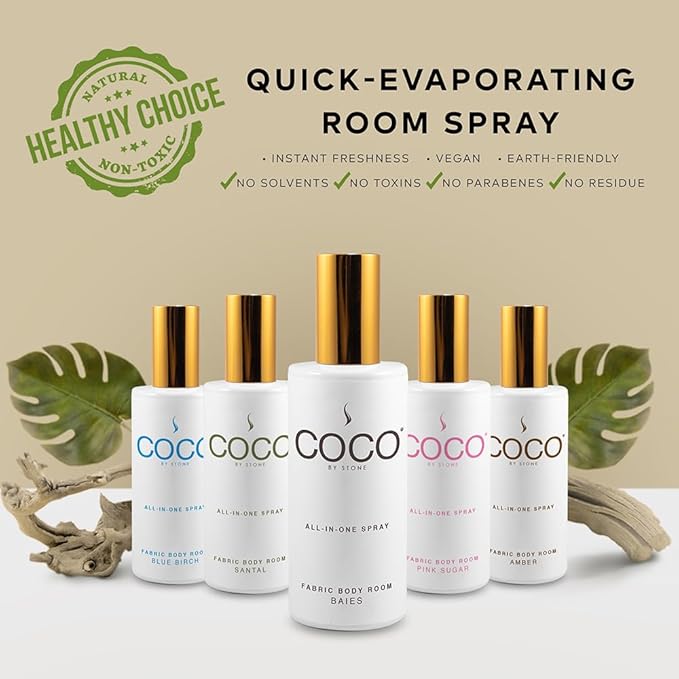 COCO by Stone 5oz All-in-One Spray (Stone Fruit) Shake & Spray Formula for Fabric, Pillows, Interiors, Clothing, Home Fragrance Accessories, Room Perfume, Room Deodorizer, Vegan & Cruelty-Free