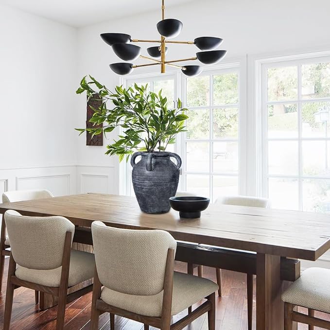 Handmade Flower Vase, 9.8" Tall Terracotta Vase, Vintage Ceramic vase, Rustic Antique Decor with 4 Handles, Wide Mouth, Matte Finish for Home Office Resto Café Décor