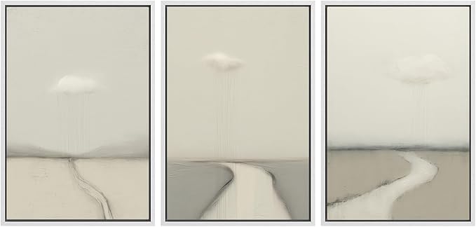 SIGNWIN Framed Canvas Print Wall Art Minimalist Rain Cloud Abstract Neutral Landscape Photography Modern Art Minimalist Black and White for Living Room, Bedroom, Office - 16"x24"x3 White