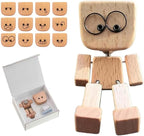 Shaking Wooden Man Figurine, Shaking feet Wooden Doll, Shake Your Feet Happily Wood Toy, Handmade Car Dashboard Decorations, with 12PCS Magnetic Expressions