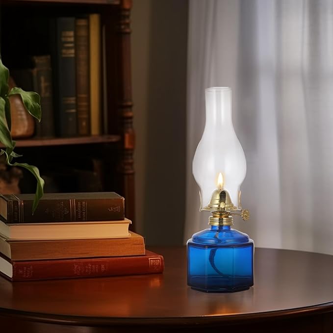 2 Pack Rustic Oil Lamp Large Vintage Glass Kerosene Lamp Chamber Oil Lamps for Indoor Use Home Decor Classic Old Hurricane Oil Lamp for Emergency Lighting 12.5''