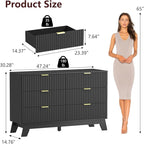 Fluted Dresser for Bedroom,6 Drawer Dresser for Closet,Storage Cabinet and Chest of Drawers with Gold Handle,TV Stand,Storage Organizer for Living Room,Hallway,Entryway,Black