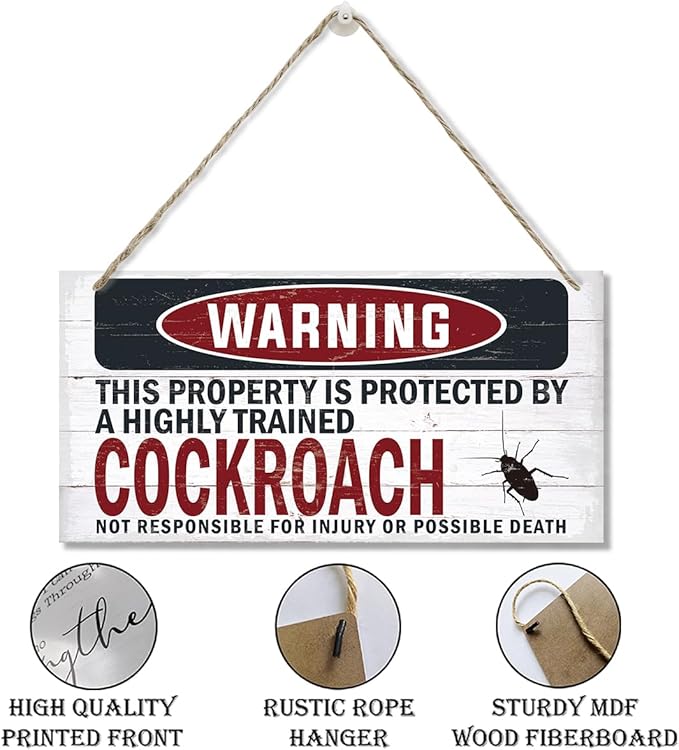 Warning Sign, Cockroach Warning Wood Plaque Sign, Funny Door Signs, Decorative Wood Hanging Suspension Plaque, Farmhouse Wooden Wall Decor, Outdoor Hanging Wooden Signs