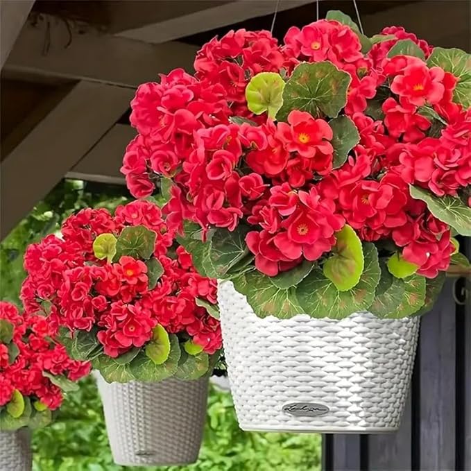 Artificial 5-Bud Red Geranium Flowers, Faux Flowers for Patio or Balcony, UV Resistant Artificial Flowers for Outdoors, Wedding Decor, Fake Plants for Garden or Home Decoration