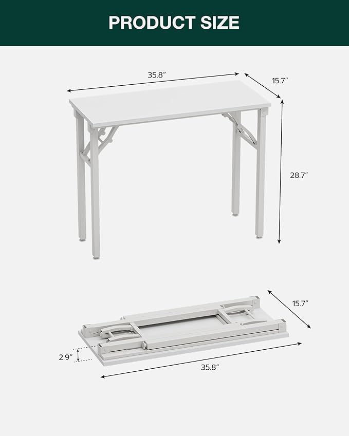 Frylr Small Folding Computer Desk – Portable 35.8 Inch Foldable Laptop Table, Collapsible and Compact for Easy Storage and Fast Setup, Lightweight for Small Spaces, Craft and Study Use, White