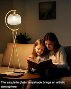Lightdot Tripod Floor Lamp for Living Room, Gold Standing Lamp with Clear Glass Lampshade, Farmhouse Tall Lamp for Bedroom, Arced Reading Light for Home Office